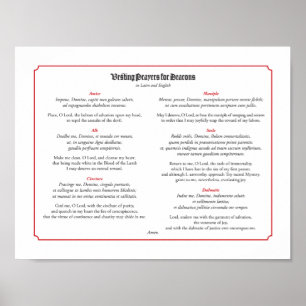 Vesting av böner för Deacons i latin och engelska Poster