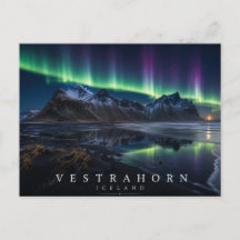 Vestrahorn-berget Stokksnes Islandien Aurora