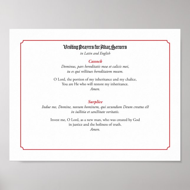 Vests Prayers for Altar Servers (Cassock) Poster (Framsidan)