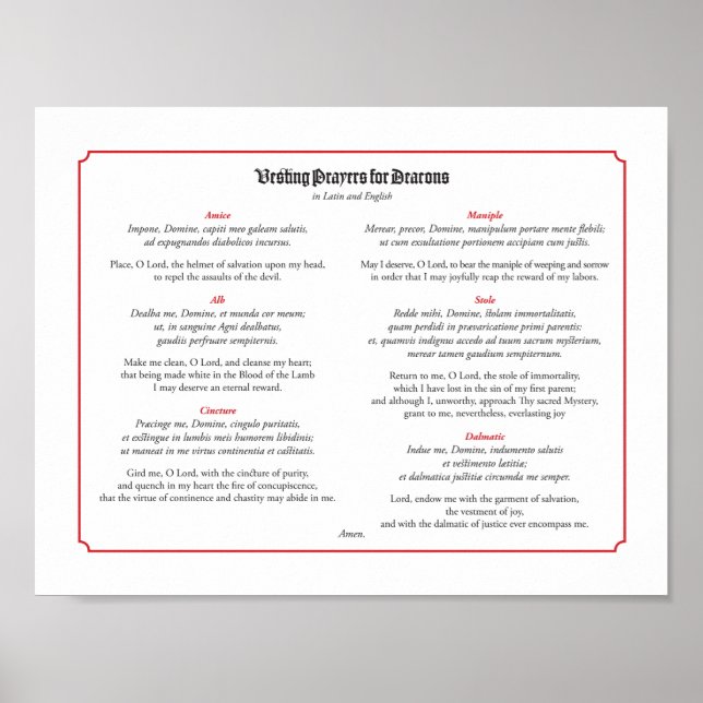 Vests Prayers for Deacons in Latin and English Poster (Framsidan)