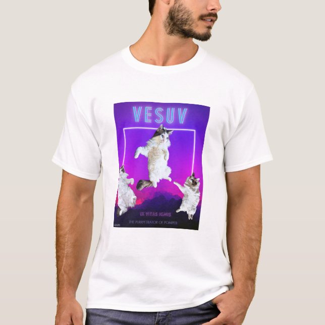 Vesuv Cat 9 Lives Funny Neon T-Shirt Unisex (Framsida)
