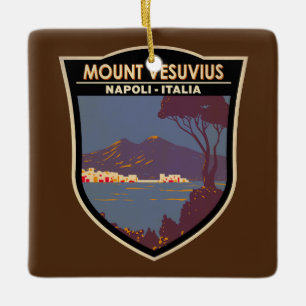 Vesuvius Bukt vid Vintagen Neapel Badge Julgransprydnad Keramik