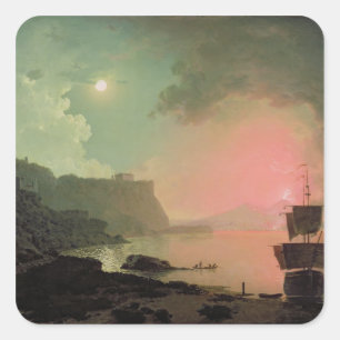 Vesuvius från Posillipo, c.1788 (olja på panelen) Fyrkantigt Klistermärke