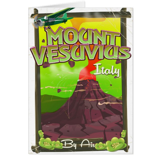 Vesuvius italiensk vulcano tecknad hälsningskort (Framsidan)