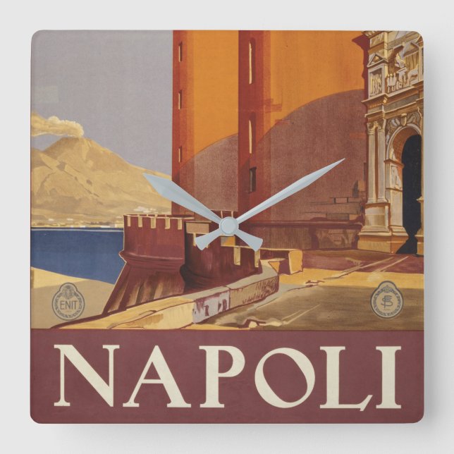 Vesuvius reseposter och Neapelbukten Fyrkantig Klocka (Framsida)