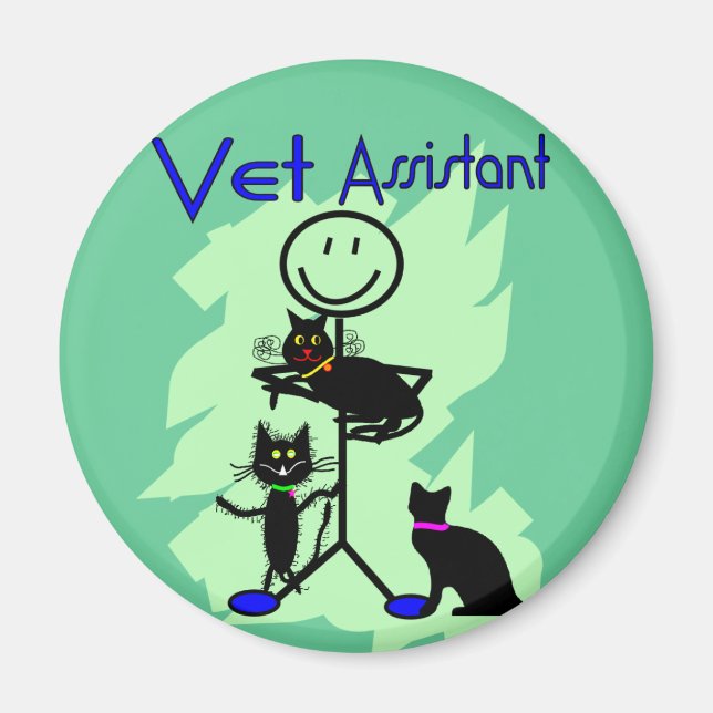 Vet assistent Stick person med Svarta katter Magnet (Framsidan)