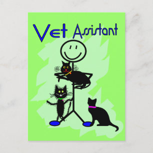 Vet assistent Stick person med Svarta katter Vykort