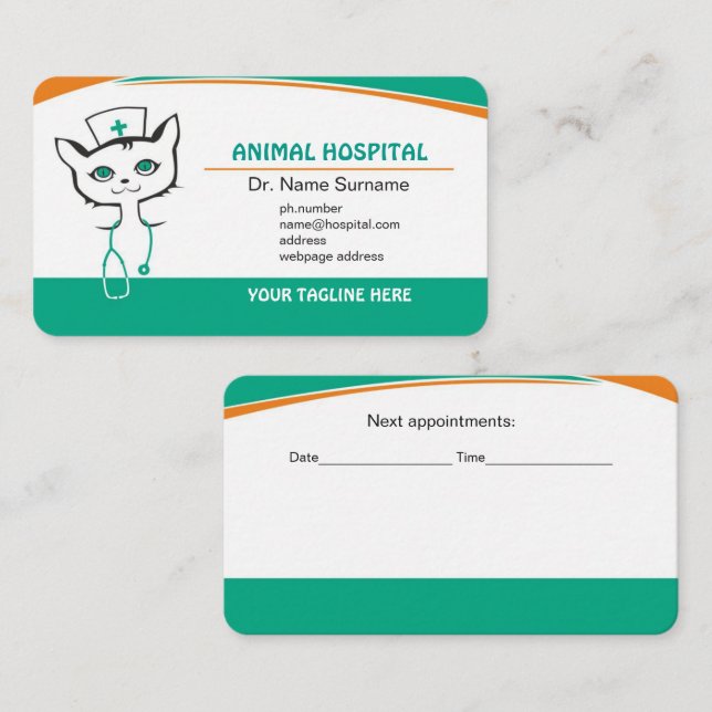 Vet Doctor & Animal Clinic Dog Cat business card Tidsbeställning Kort (Fram/baksida)