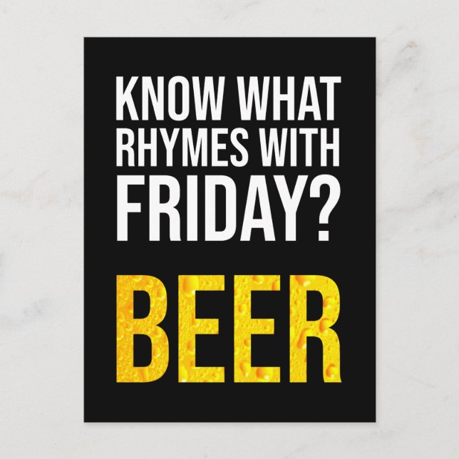 Vet du vad Rhymes har med Fredag? Öl Vykort (Framsida)
