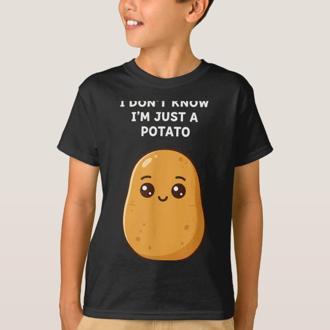 Vet inte en potatis rolig potatis tecknad mat veg t shirt (Framsida)