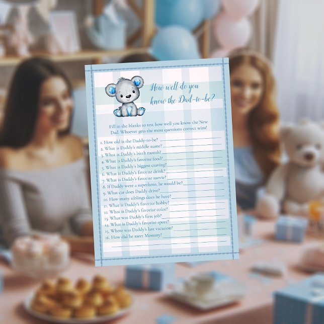 Vet pappa Best Cute Grått Bear Boy Shower Game Inbjudningar (Skapare uppladdad)