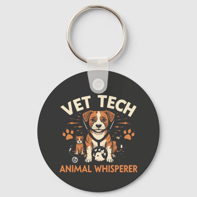 Vet Tech Animal Whisperer Cute Puppy Stethoscope Nyckelring (Framsida)
