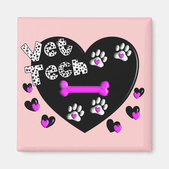 Vet Tech BLACK OCH WHITE HEARTS Magnet (Framsidan)