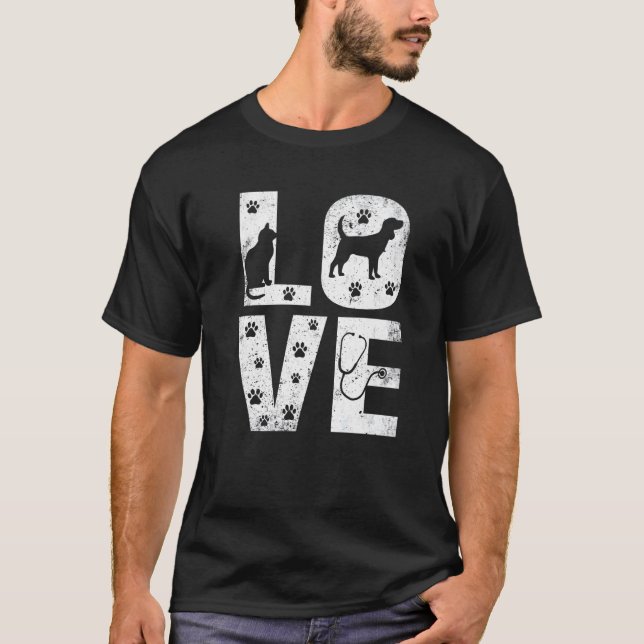 Vet Tech Kärlek Animals Veterinarian Tech Veterina T Shirt (Framsida)