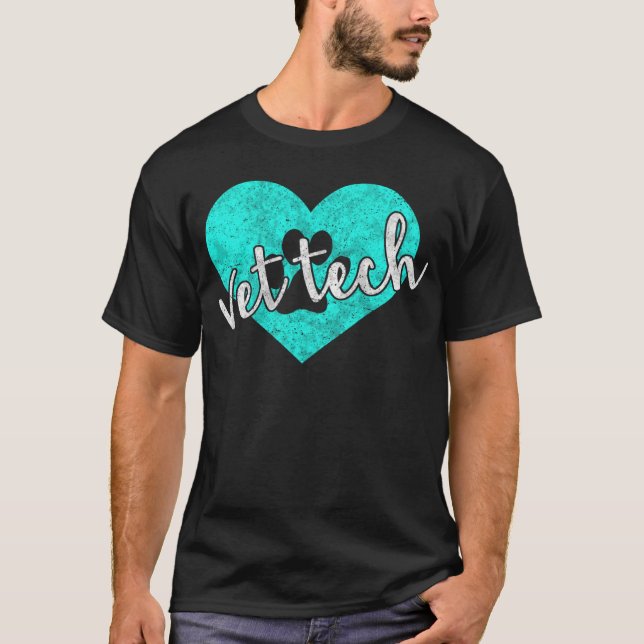 Vet Tech Pawprint Heart Cute Paw Print Veterinaria T Shirt (Framsida)