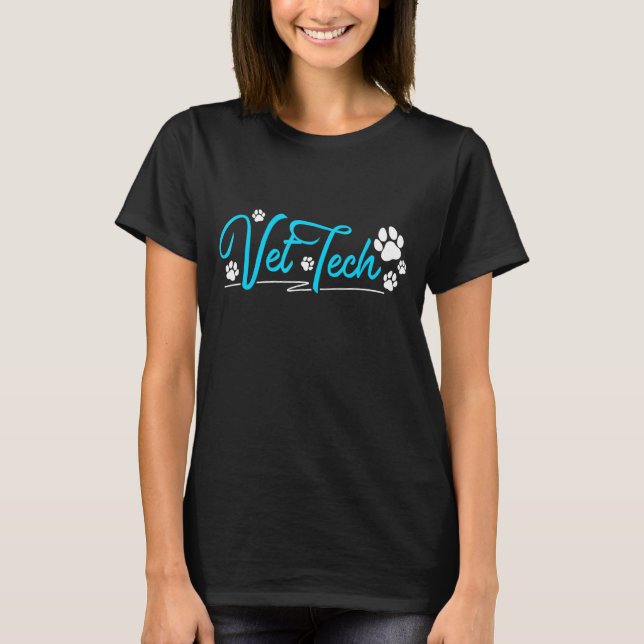 Vet Tech Pawprint Veterinärtekniker T Shirt (Framsida)