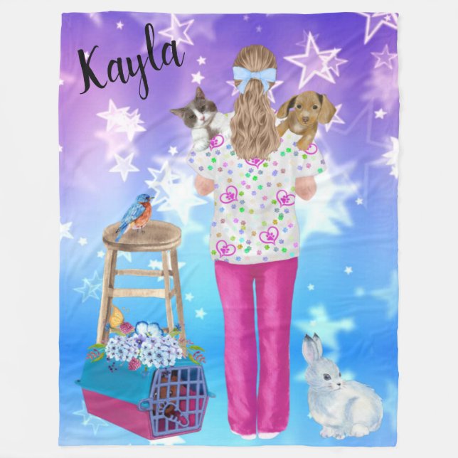 Vet Tech Personlig Cat, Hund, Bird, Bunny Fleecefilt (Framsidan)