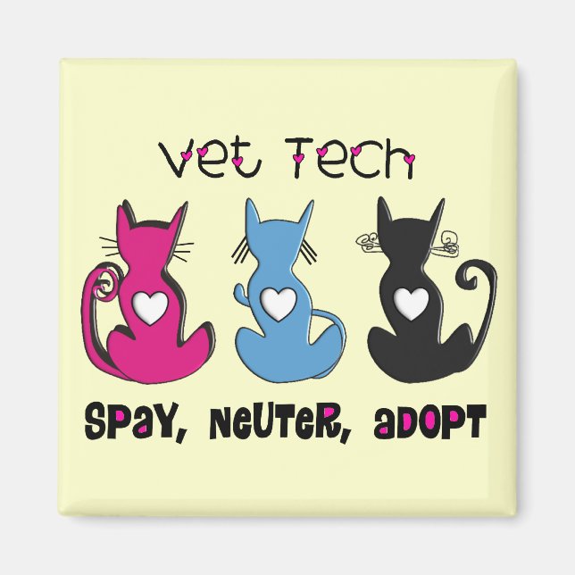 Vet Tech SPAY NEUTER ADOPT Svarta katter Design Magnet (Framsidan)