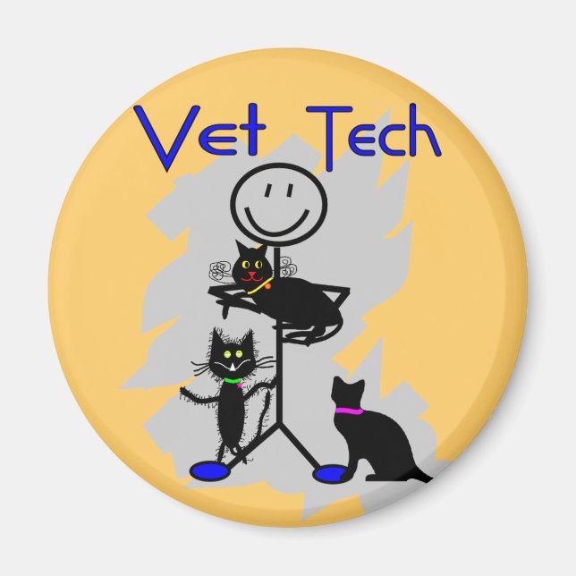 Vet Tech Stick Person with Svarta katter Magnet (Framsidan)