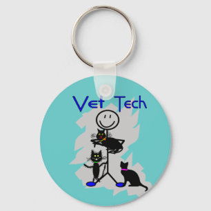Vet Tech Stick Person with Svarta katter Nyckelring