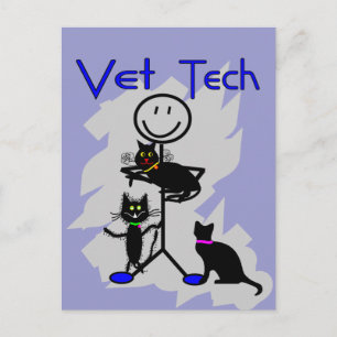 Vet Tech Stick Person with Svarta katter Vykort