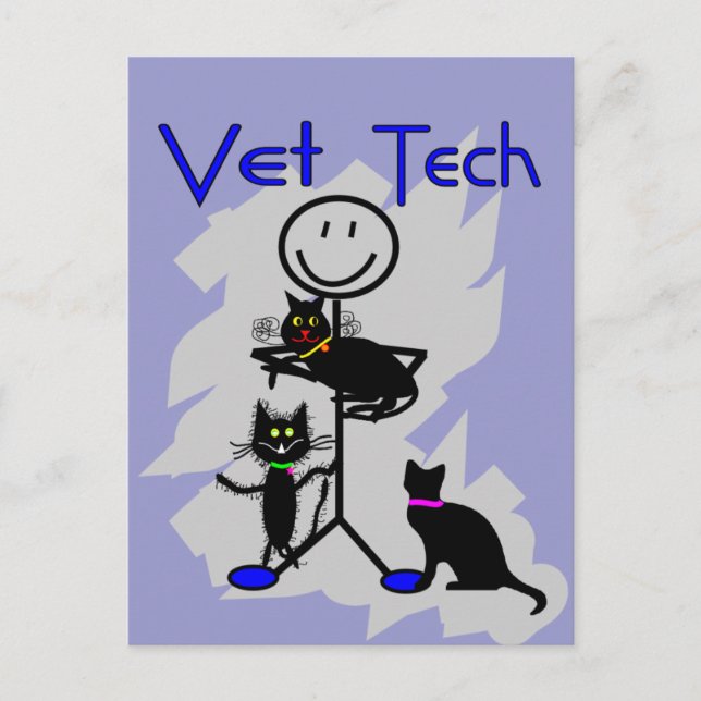 Vet Tech Stick Person with Svarta katter Vykort (Framsida)