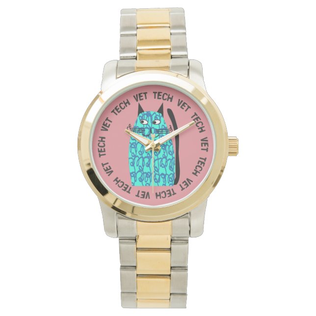 Vet Tech Watch Whimsical cat Design Rosa Armbandsur (Framsida)