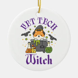 Vet Tech Witch Veterinärtekniker Halloween Julgransprydnad Keramik