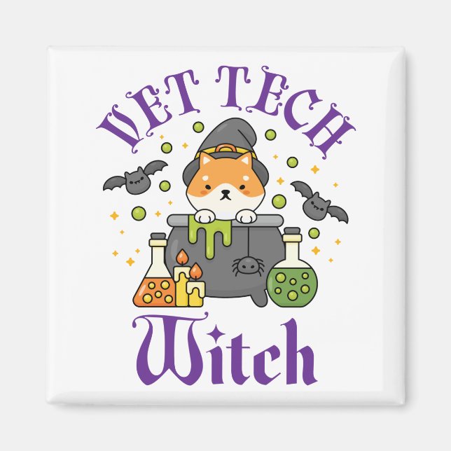 Vet Tech Witch Veterinärtekniker Halloween Magnet (Framsidan)
