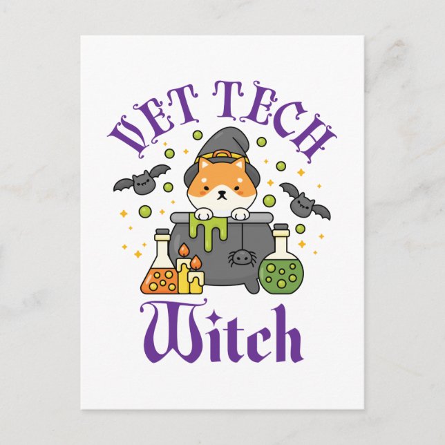 Vet Tech Witch Veterinärtekniker Halloween Vykort (Framsida)