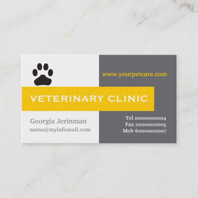 Vet/Veterinary Clinic, tass gult öga-fångst Visitkort (Framsida)