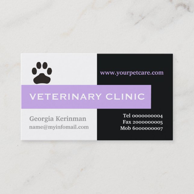 Vet/Veterinary Clinic, tass lavender öga catch Visitkort (Framsida)