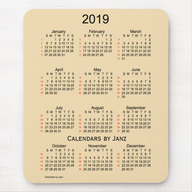 Vete 2019 52 vecka kalender vid Janz Musmatta (Framsidan)