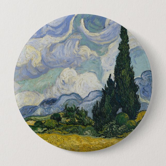 Vete fält med cypresser, Oljemålning, Van Gogh Knapp (Framsida)