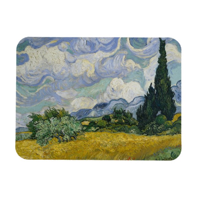 Vete fält med cypresser, Oljemålning, Van Gogh Magnet (Horisontell)