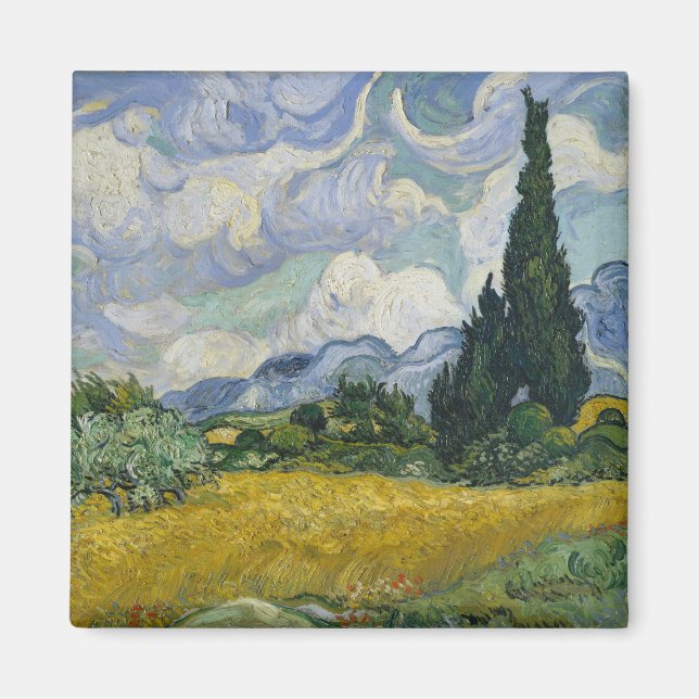 Vete fält med cypresser, Oljemålning, Van Gogh Magnet (Framsidan)