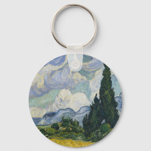 Vete fält med cypresser, Oljemålning, Van Gogh Nyckelring