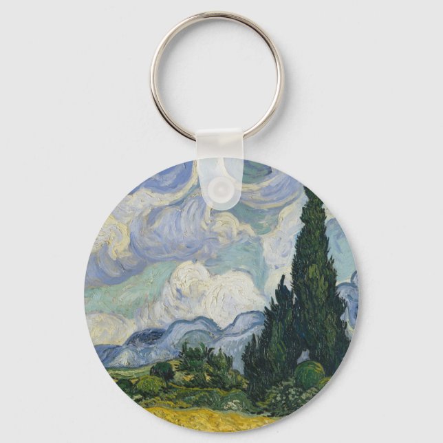 Vete fält med cypresser, Oljemålning, Van Gogh Nyckelring (Framsida)