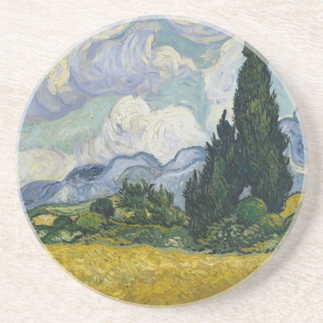 Vete fält med cypresser, Oljemålning, Van Gogh Underlägg (Framsidan)