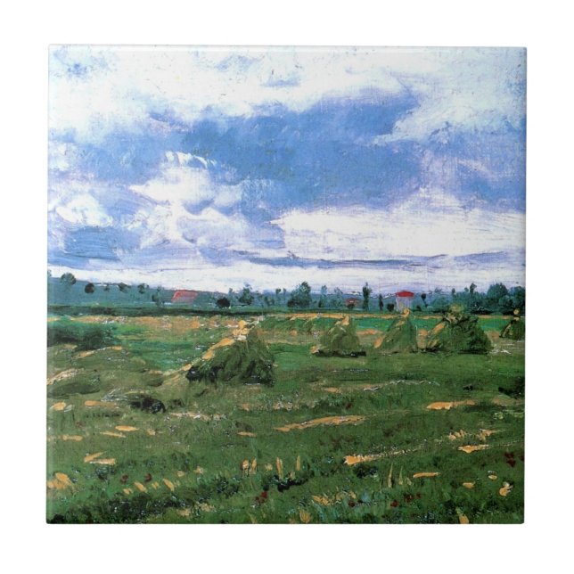 Vete fält med höstackar av Vincent van Gogh Kakelplatta (Framsidan)
