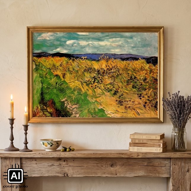 Vete fält med kornblommor av Vincent van Gogh Poster (Wheat Field with Cornflowers by Vincent van Gogh is a vintage fine art post impressionism painting.)