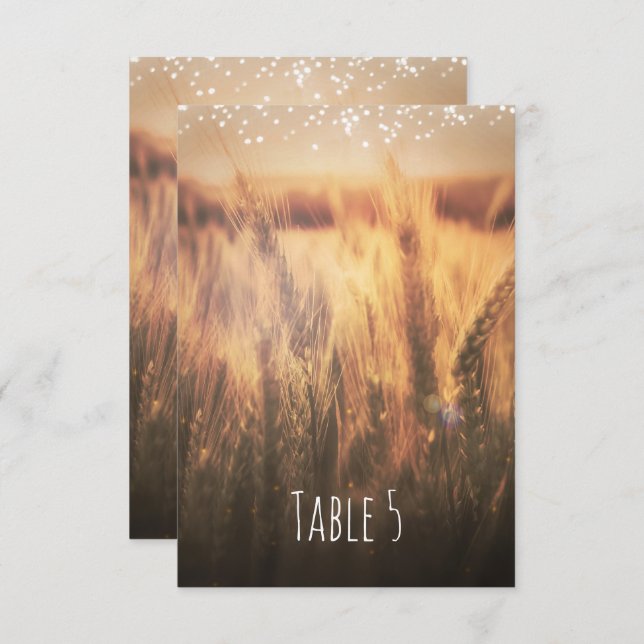Vete fält Rustik Landlig Bröllops Bord Nummer Inbjudningar (Fram/baksida)