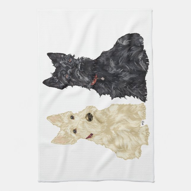 Vete- och svarta skotska terrier kökshandduk (Vertikal)