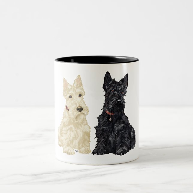 Vete och svarta skotska terrier Två-Tonad mugg (Center)