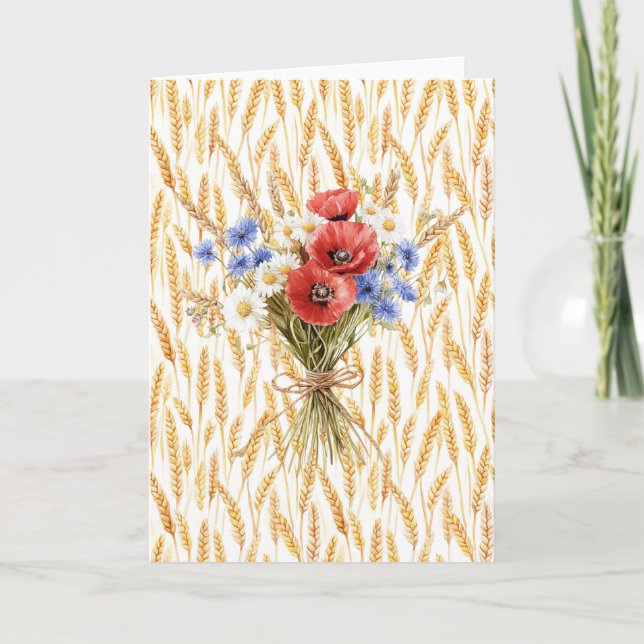 Vete Röda Vallmossor Tusenskönor Blommig Kort (Framsida)