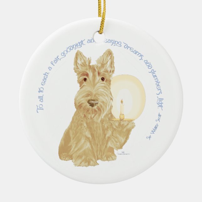 Vete Scottie Godnatt Julgransprydnad Keramik (Framsidan)