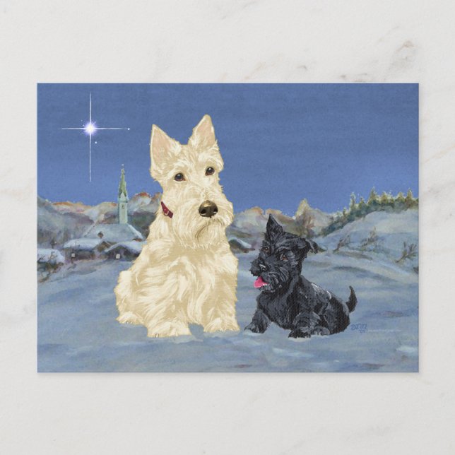 Vete Scottie och valp jul Helg Vykort (Framsida)