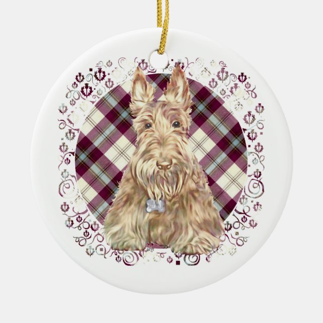 Vete Scottie Tartan Julgransprydnad Keramik (Framsidan)