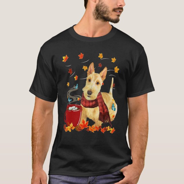 Vete skotsk terrier  Höst  Choklad  Het T Shirt (Framsida)
