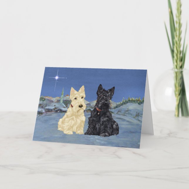 Vete Svarta Scotties Jul Helgkort (Framsida)